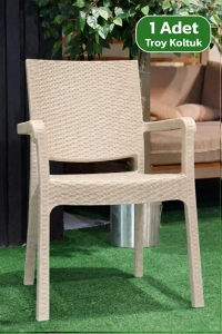 Troy Rattan Desenli Koltuk Kollu Balkon Bahçe Koltuğu